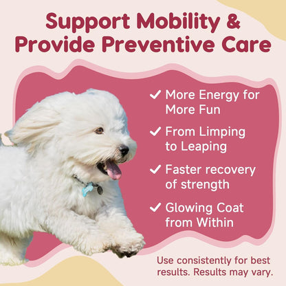 Hip & Joint Supplement for Dogs – Glucosamine with MSM, Chondroitin, Omega-3, Turmeric, Calcium – 180 Freeze-Dried Chews