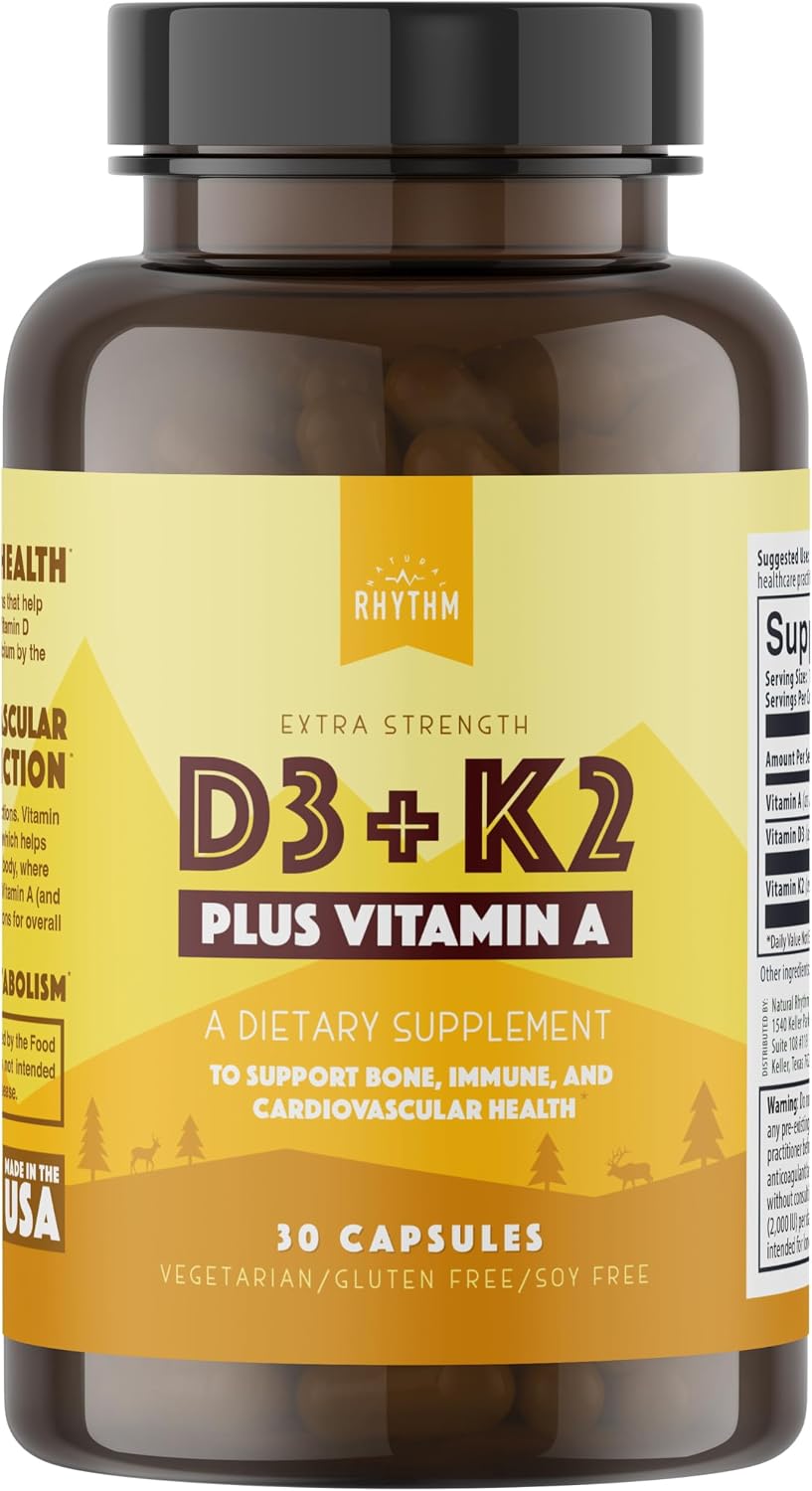 Natural Rhythm Vitamin D3 5000 IU + K2 MK-7 with Vitamin A - Vegetarian Capsules (30 Capsules) - görsel 1