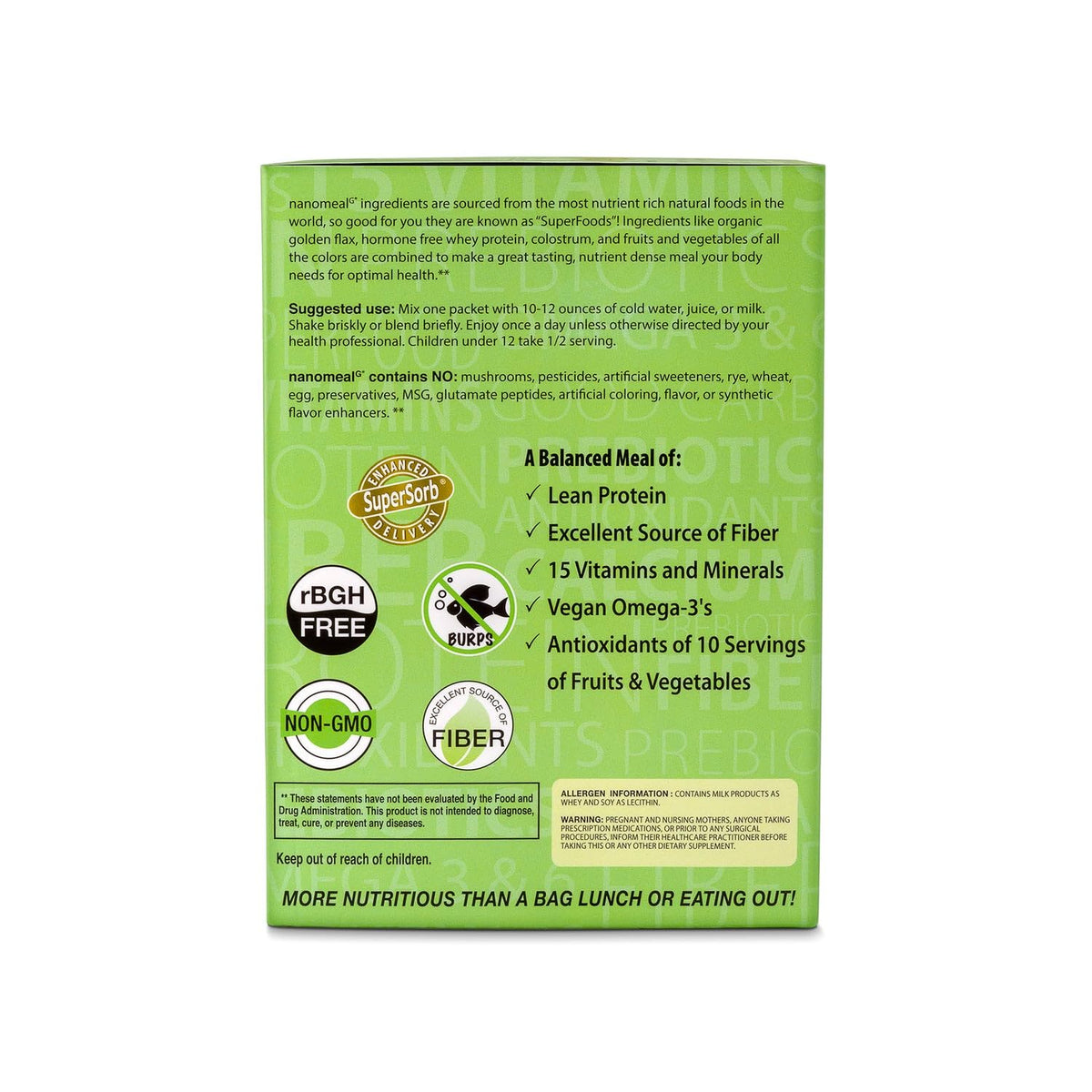 NanoMeal Plant-Based All-in-One Nutrition | Superfood Meal Replacement Powder | Tropical Fruit Blend | 10 Servings | – Image 2
