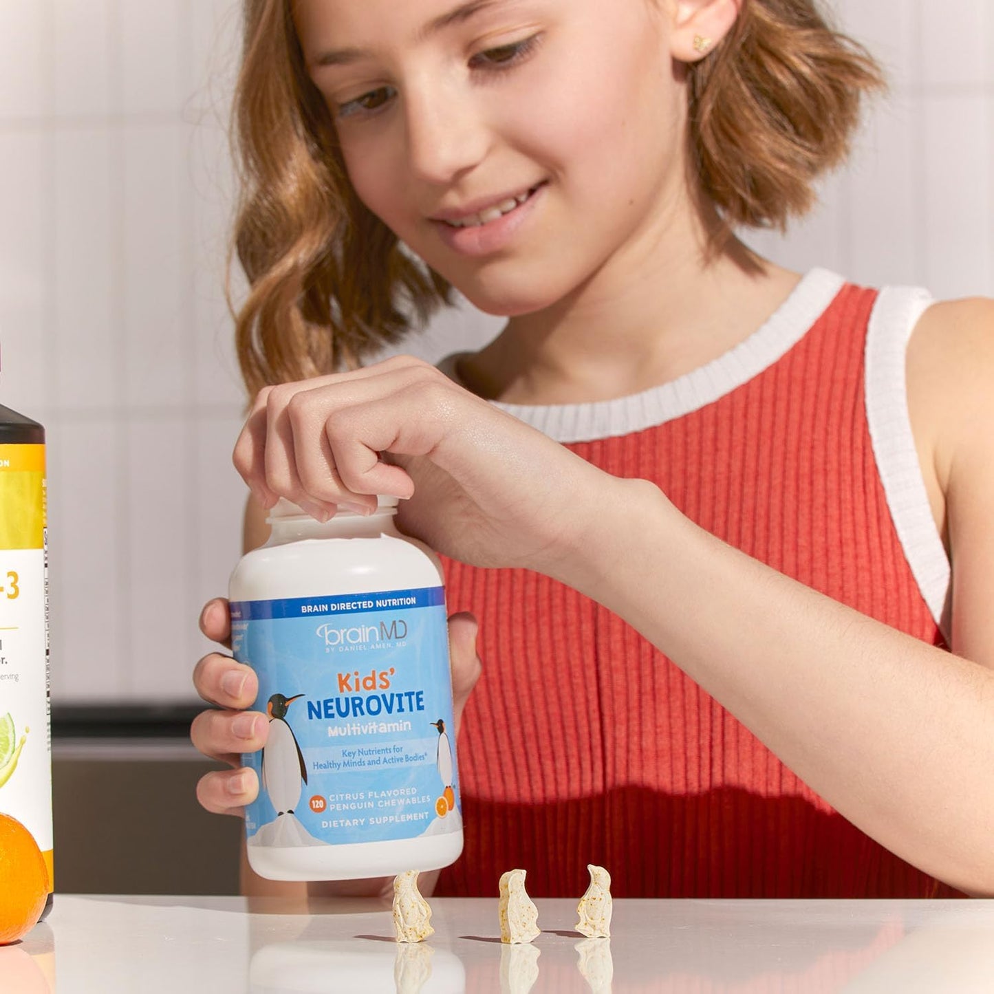 BRAINMD Dr. Amen Kids’ NeuroVite – Orange Flavour – 120 Penguin-Shaped Chewable Tablets – Multivitamin & Mineral Supplement - görsel 6