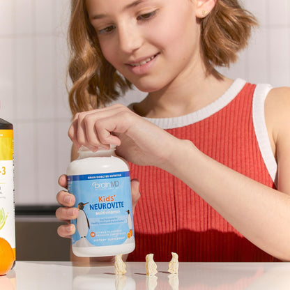 BRAINMD Dr. Amen Kids’ NeuroVite – Orange Flavour – 120 Penguin-Shaped Chewable Tablets – Multivitamin & Mineral Supplement