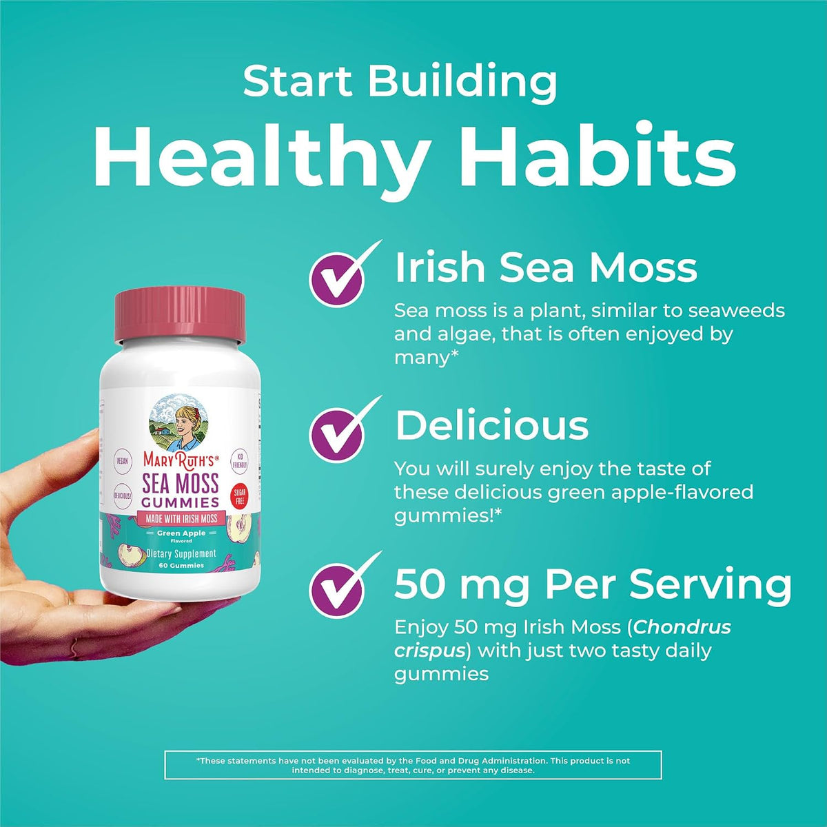 MaryRuth's Organics Sugar Free Irish Sea Moss Gummies for Gut Health and Immune Support, Vegan, Non-GMO, Gluten-free - 60 Count - görsel 6