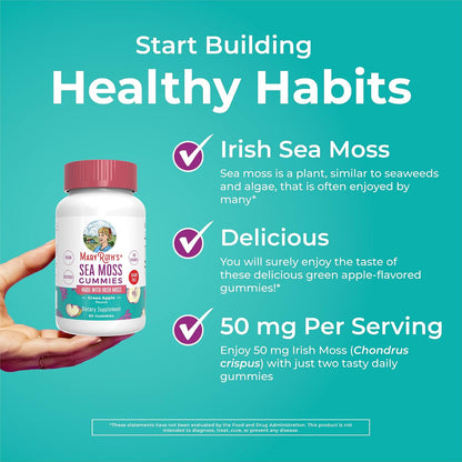 MaryRuth's Organics Sugar Free Irish Sea Moss Gummies for Gut Health and Immune Support, Vegan, Non-GMO, Gluten-free - 60 Count