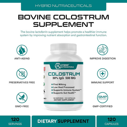 Hybrid Nutraceuticals Bovine Colostrum 500mg 120 Capsules (30% IgG)