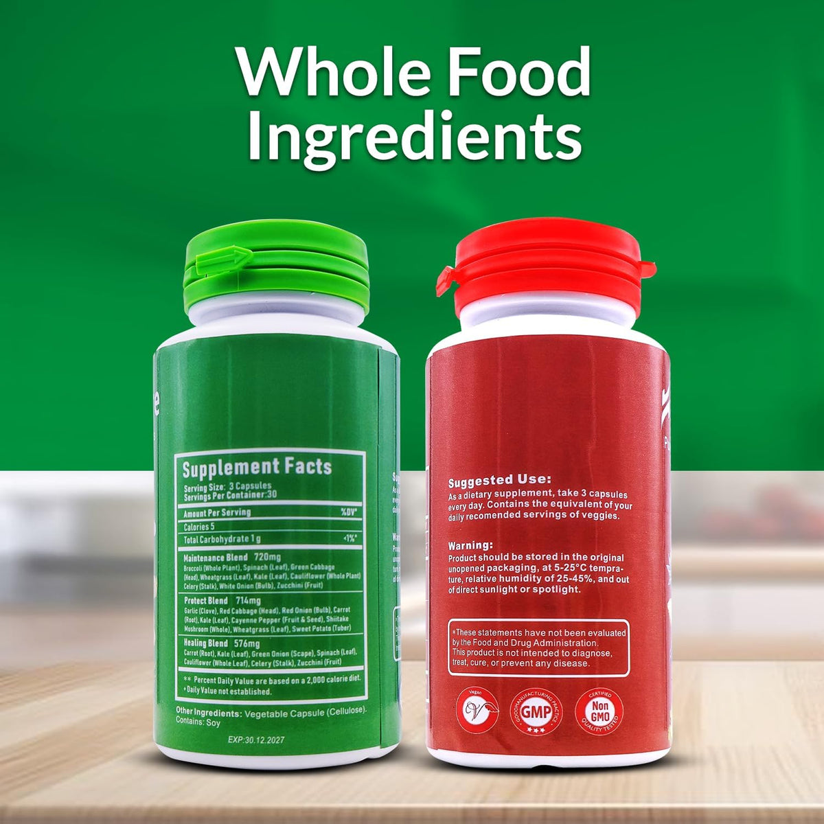 HOMERECORE Whole Food Fruit & Vegetable Supplement - 90 Fruit & 90 Vegetable Capsules - görsel 4