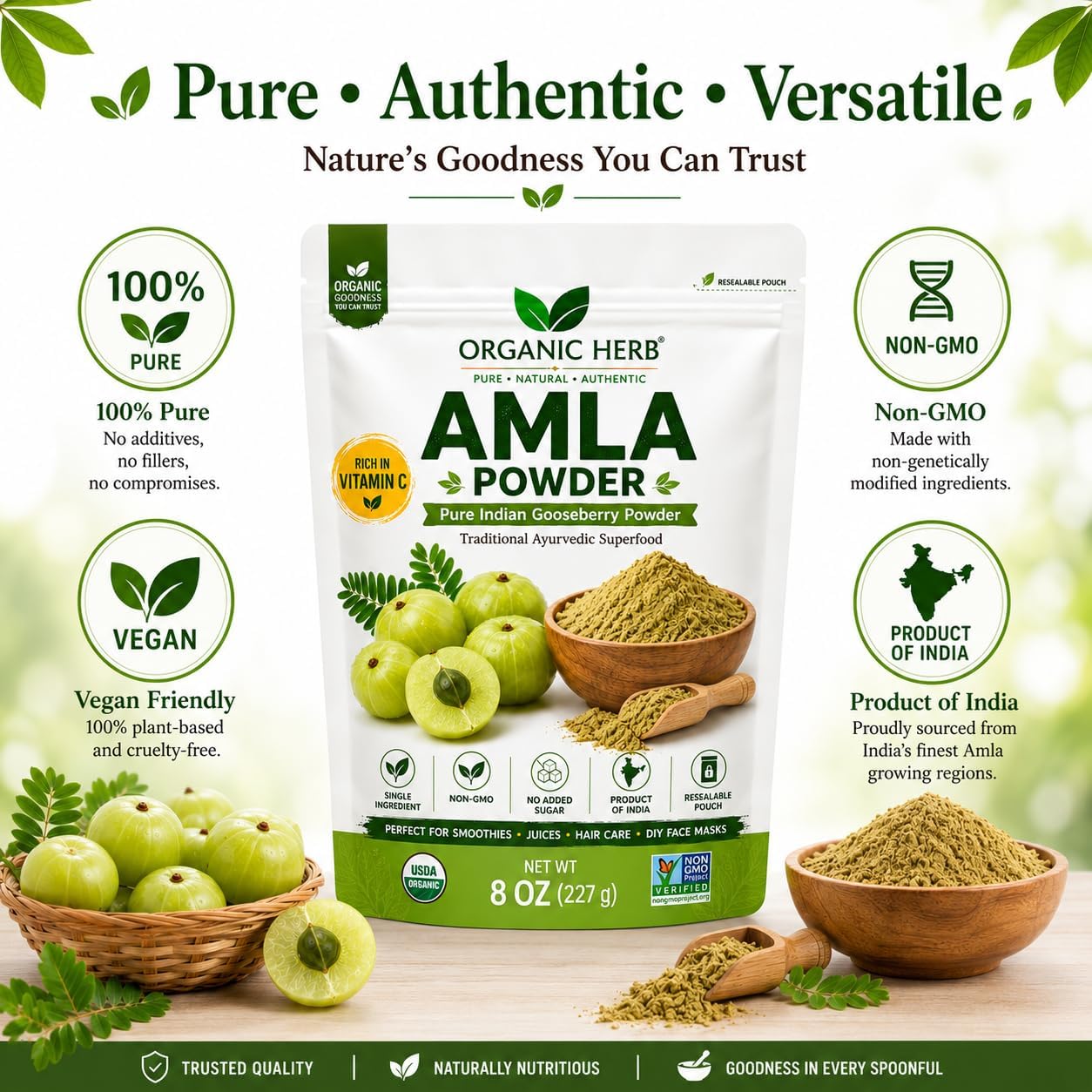 Organic Amla Powder - Pure Indian Gooseberry Vitamin C Supplement for Immune Support and Skin Health - 227 g - görsel 4