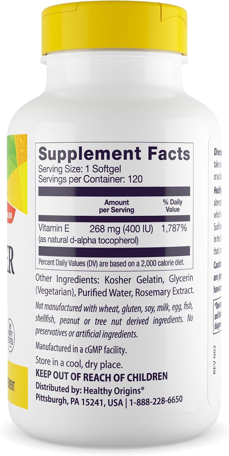 Healthy Origins Sunflower Vitamin E-400 IU - 120 Softgels - görsel 3