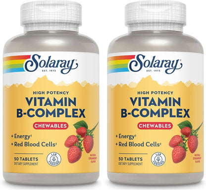 SOLARAY Vitamin B-Complex Chewables – Strawberry Flavour – 50 Tablets