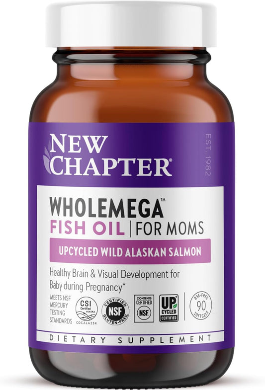 New Chapter Wholemega for Mum Fish Oil Supplement, Tiny Capsules, 2000mg per Serving, Prenatal DHA with Omega-3 + Vitamin D3 for Prenatal & Postnatal Support, 500mg Each - 90 Count