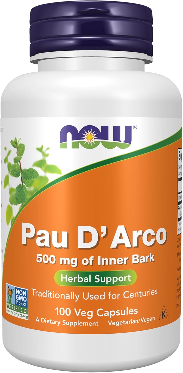 NOW Foods Pau d'Arco (Tabebuia heptaphylla) 500 mg Herbal Support - 100 Vegetable Capsules - görsel 1