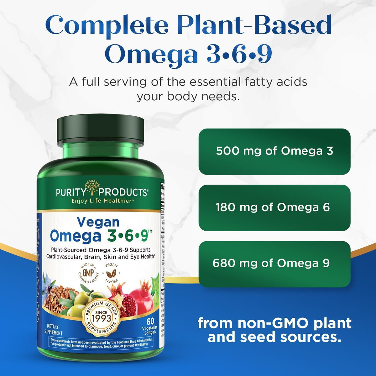 Purity Products Vegan Omega 3-6-9 – 5-in-1 Plant-Based Essential Fatty Acid Complex (60 Softgels) - görsel 3