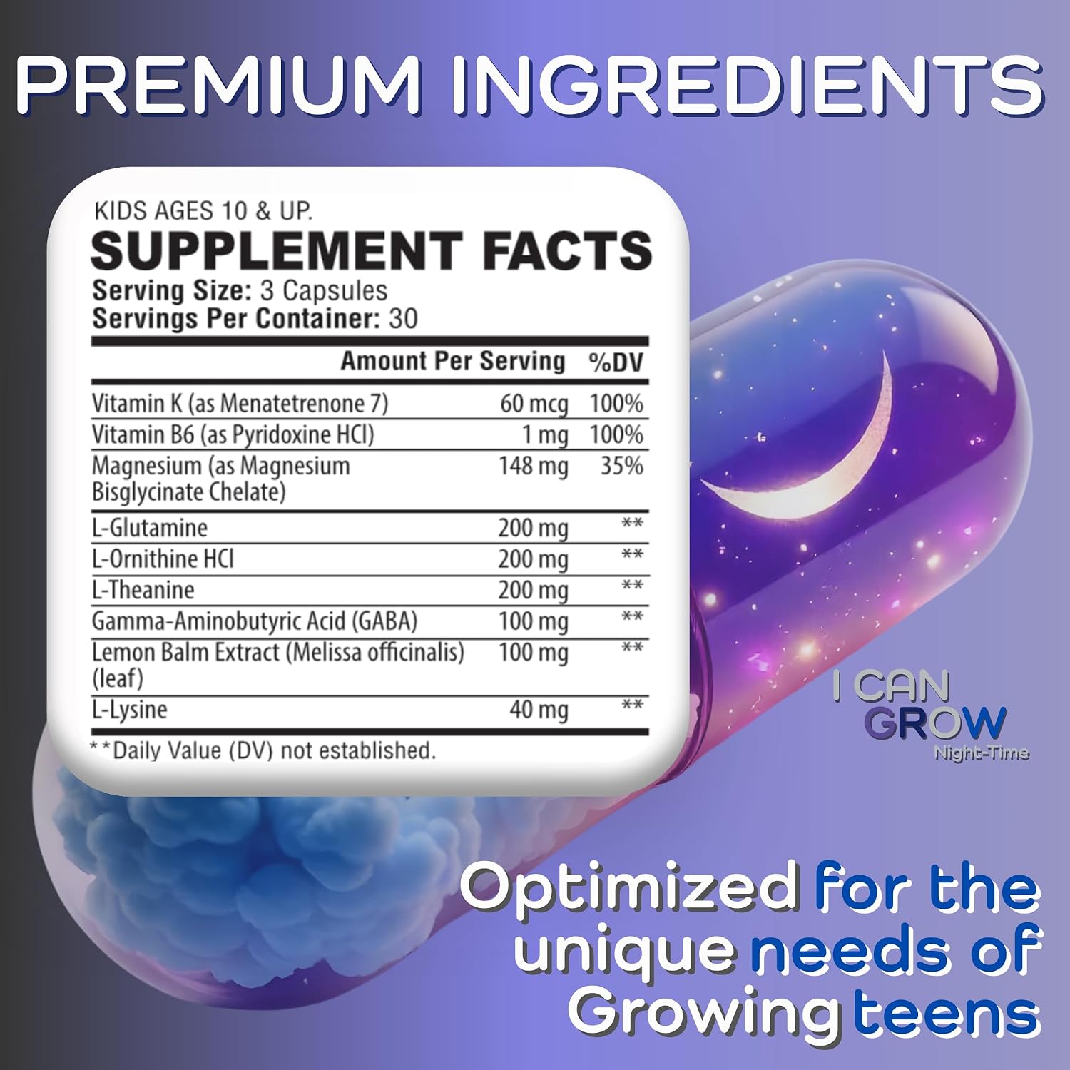 I Can Grow Night-time Children's Vitamins | Sleep Aid with Magnesium Bisglycinate - görsel 2