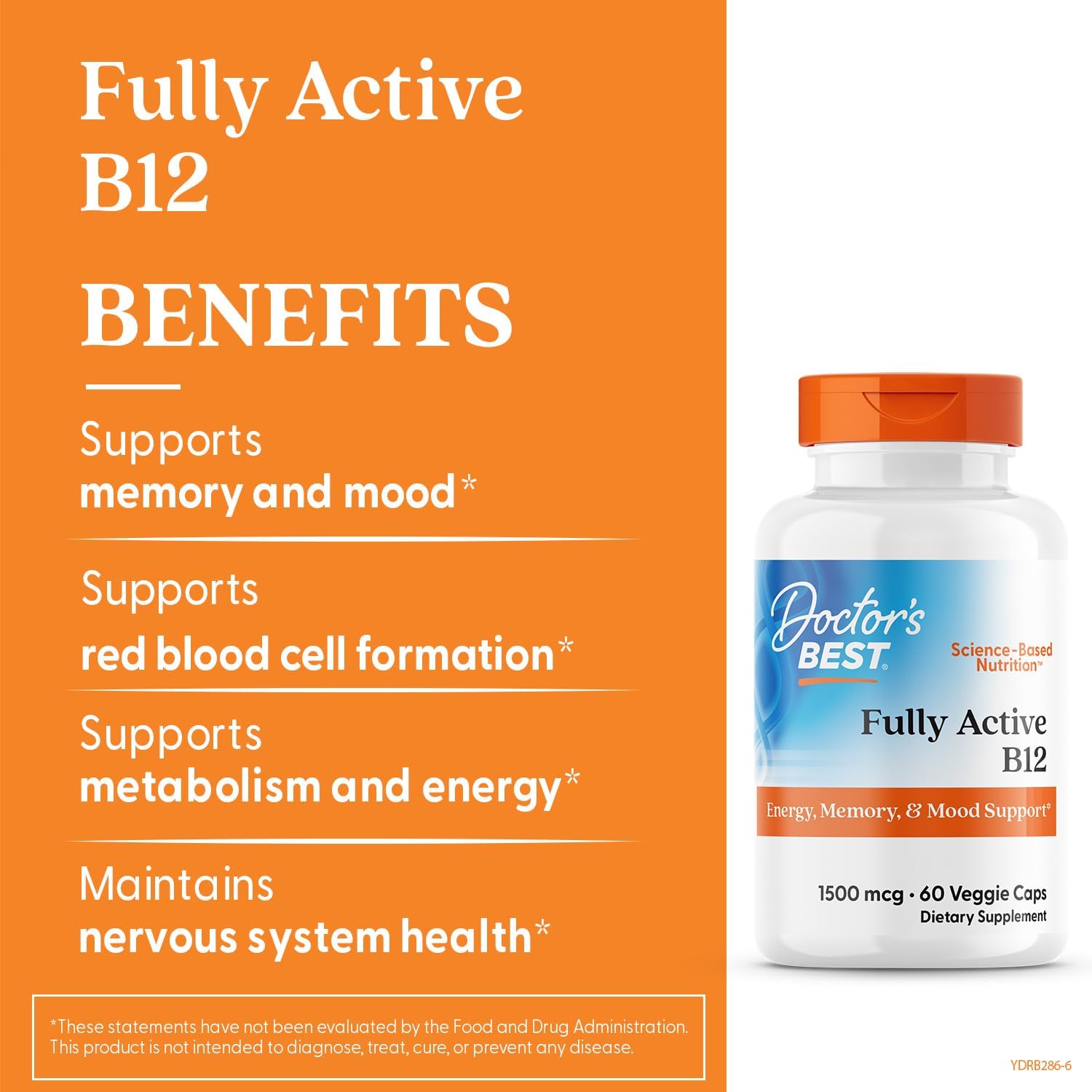 Doctor's Best Fully Active B12, 1500 mcg, 60 Vegan Capsules - görsel 4