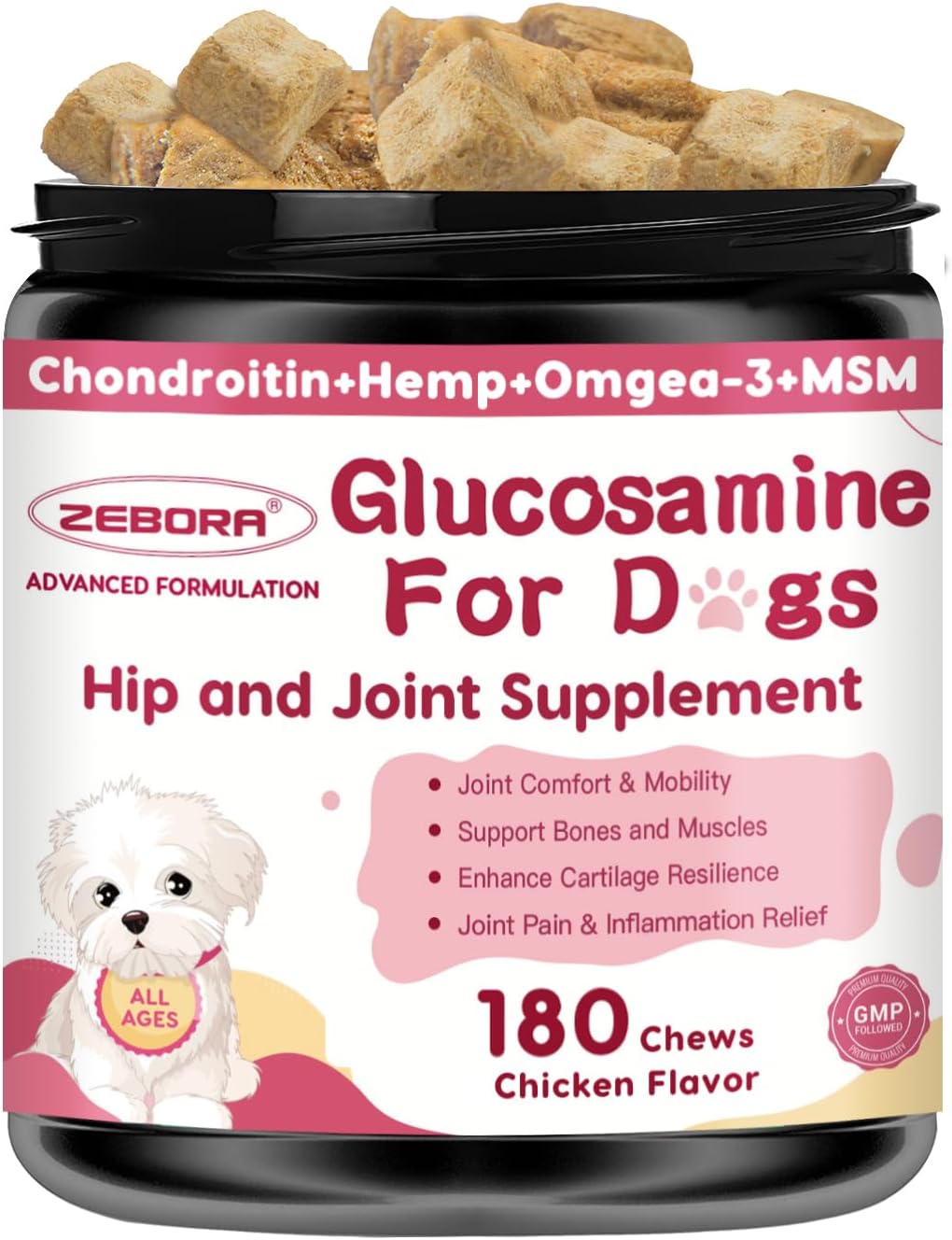 Hip & Joint Supplement for Dogs – Glucosamine with MSM, Chondroitin, Omega-3, Turmeric, Calcium – 180 Freeze-Dried Chews - görsel 1