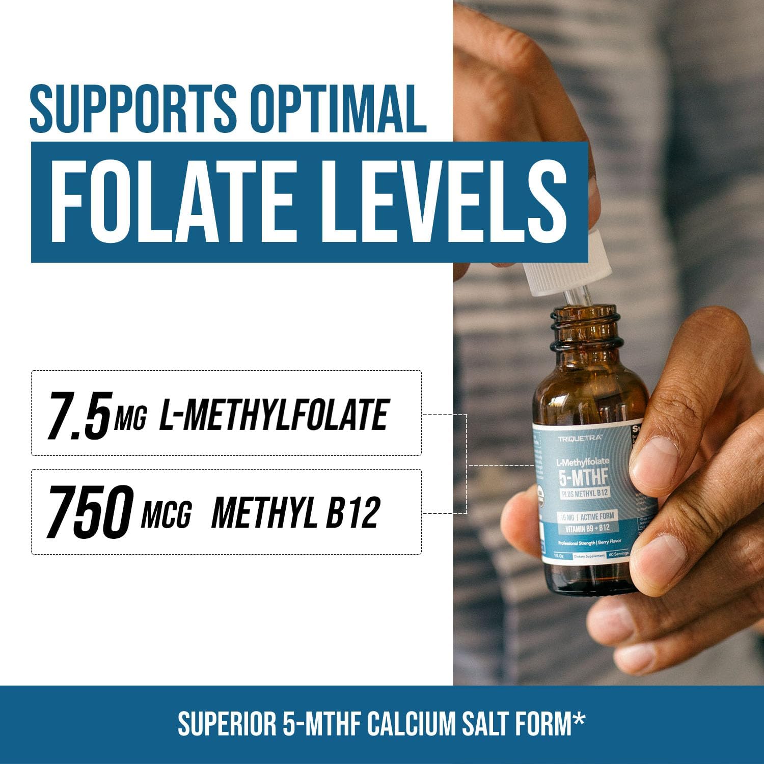 Organic L Methylfolate 7.5 mg Plus Methyl B12 Cofactor - Metabolically Active 5-MTHF Form, Superior Form of Folate - Organic Berry Flavour, Liquid Sublingual Form – Mood, Cognition, Methylation (1oz) - görsel 3