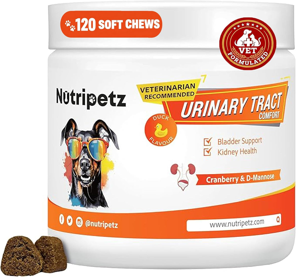 NutriPetz Cranberry Supplement for Dogs - Bladder and Urinary Tract Support - 120 Chews - görsel 1