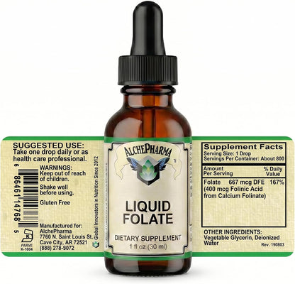 AlchePharma Folinic Acid Liquid - 667 mcg DFE (400 mcg Folinic Acid), 800 Servings