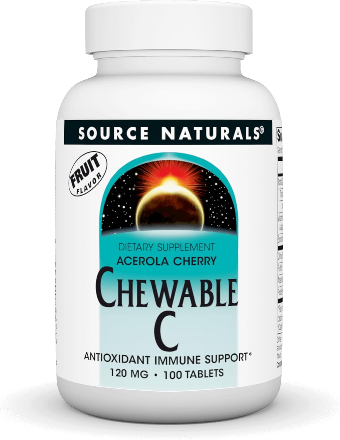 Source Naturals Chewable C, Acerola Cherry, for Immune System Support* – 120mg – 100 Fruit Flavoured Tablets - görsel 1