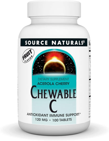 Source Naturals Chewable C, Acerola Cherry, Antioxidant Immune Support - 120mg - 100 Fruit Flavoured Tablets