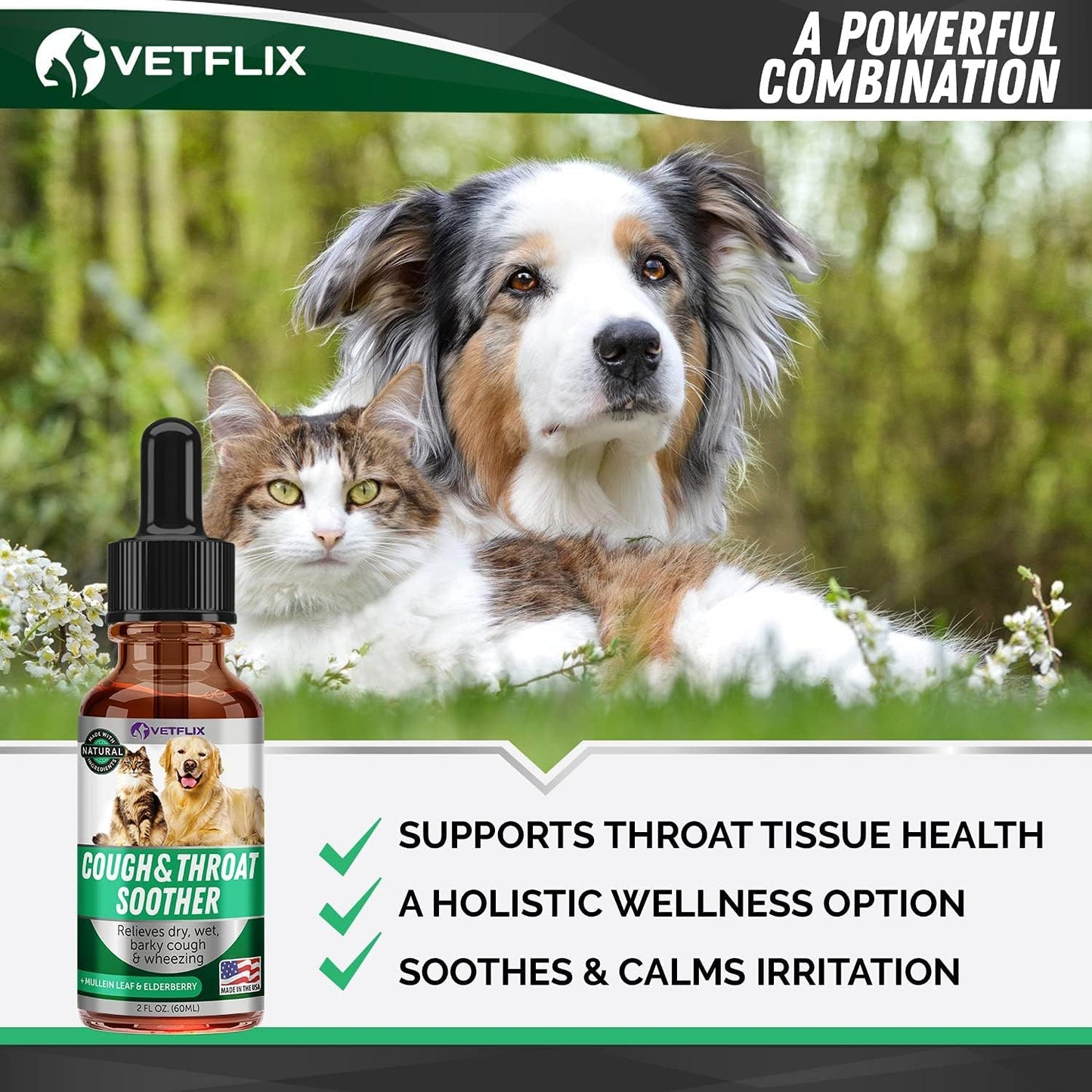 Vetflix Cough Relief Liquid for Dogs and Cats – Mullein Leaf & Elderberry Blend, 60 ml - görsel 5