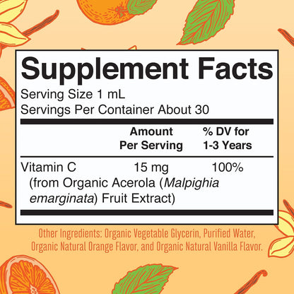 MaryRuth's Organic Toddler Vitamin C Drops - Sugar-Free, Immune Support, 15 mg, 30 Servings
