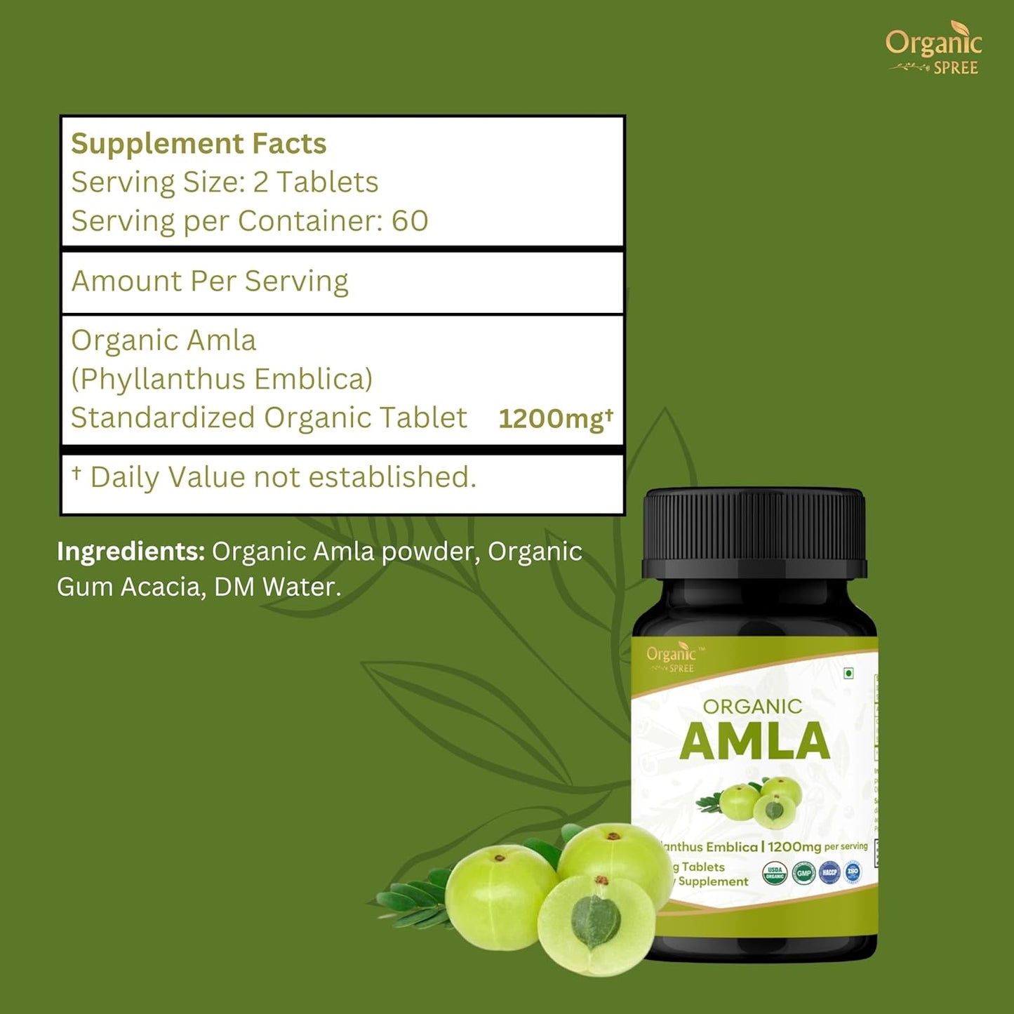 ORGANIC SPREE Amla Tablets – 1200 mg per Serving – Indian Gooseberry Food Supplement – USDA Organic – 120 Tablets (Pack of Two) - görsel 4