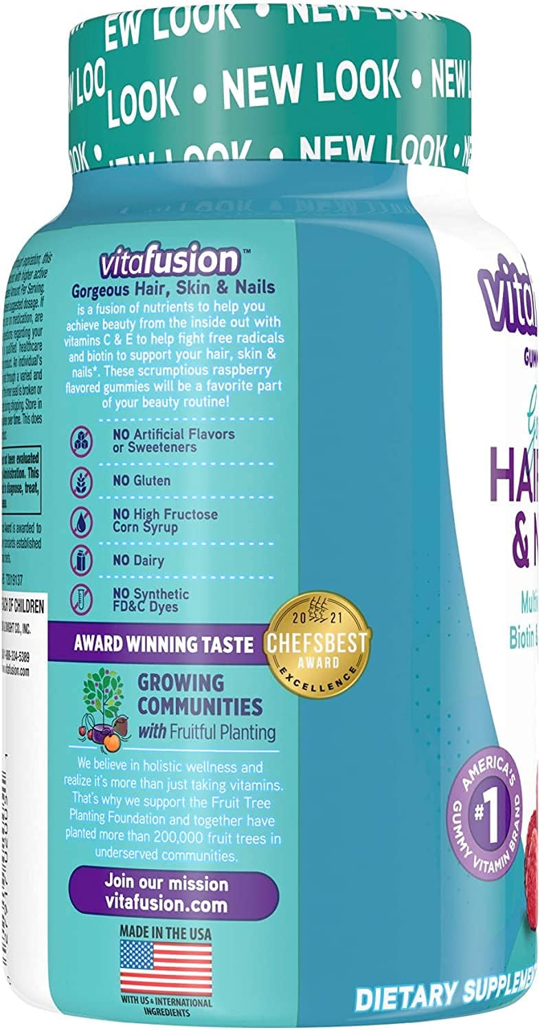 Vitafusion Gorgeous Hair, Skin & Nails Multivitamin, Raspberry 100 Gummies (Pack of 2) - görsel 5