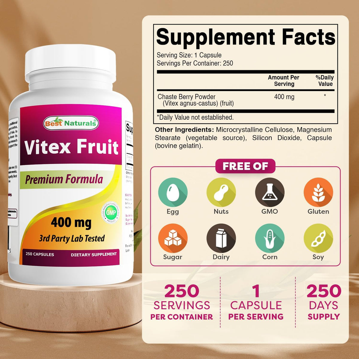 Best Naturals Vitex Chasteberry 400 mg - 250 Capsules - görsel 2