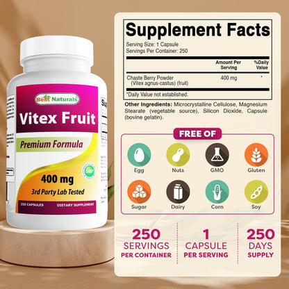 Best Naturals Vitex Chasteberry 400 mg - 250 Capsules