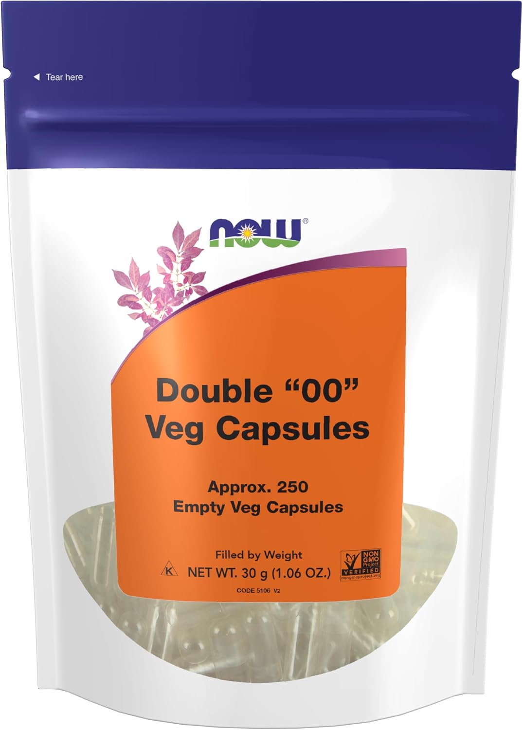 NOW Foods Empty Vegetarian Capsules, Size 00, 250 Capsules - görsel 1