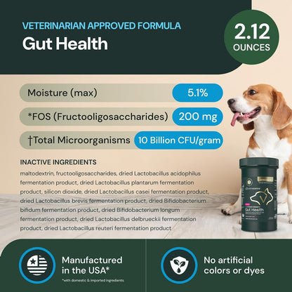 VetriScience Veterinary Strength Gut Health Powder – Probiotic for Dogs & Cats, 60 Servings