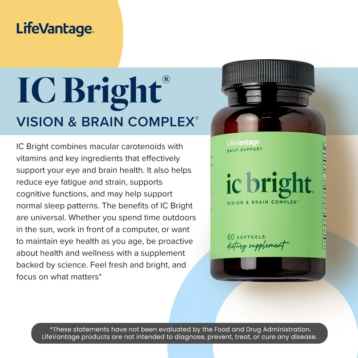 LifeVantage IC Bright 60 soft gel capsules, Vision and Brain Complex Supplement - görsel 4
