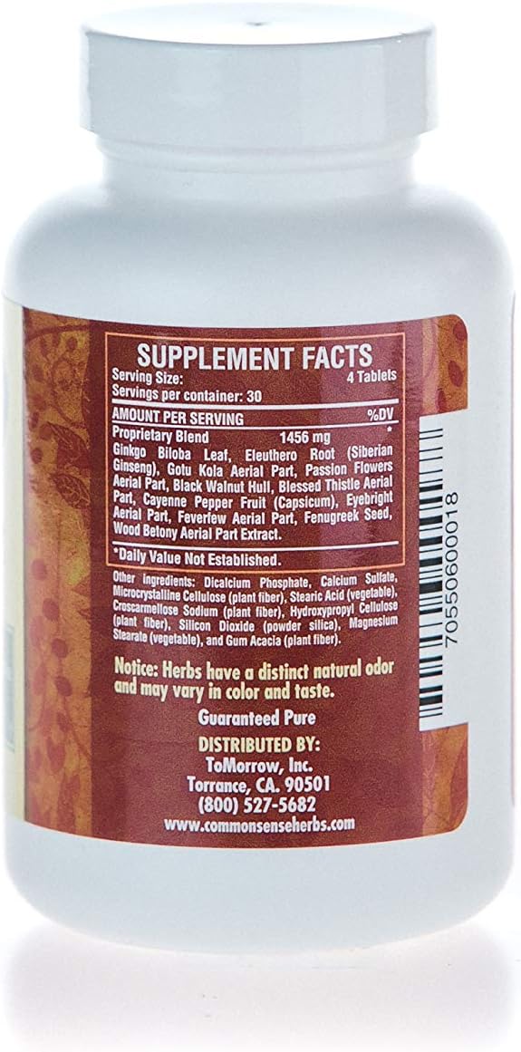 Common Sense Herbal Products HeadStart: Brain Nourishment (120 Tablets) - görsel 3