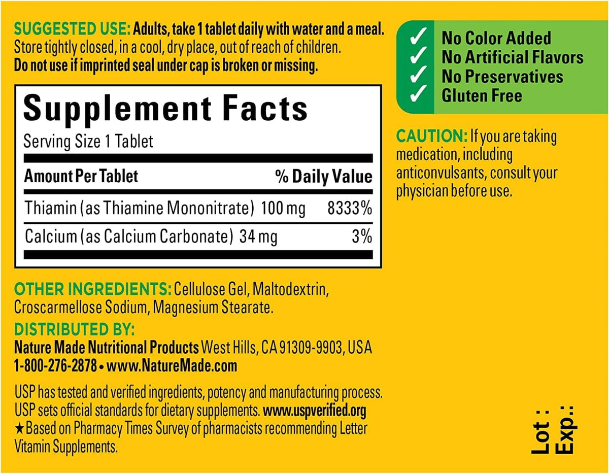 Nature Made B1 100 mg 100 Tablets (5 Pack) - görsel 6