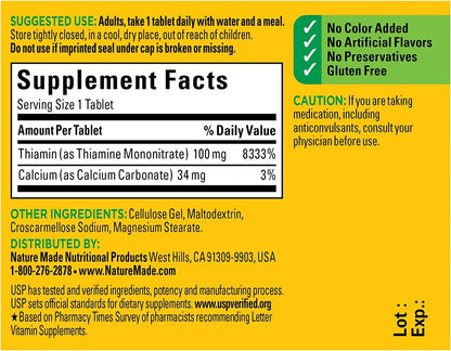 Nature Made B1 100 mg 100 Tablets (5 Pack)