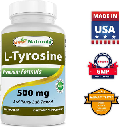 Best Naturals L-Tyrosine 500 mg – 90 Capsules (3-Pack)