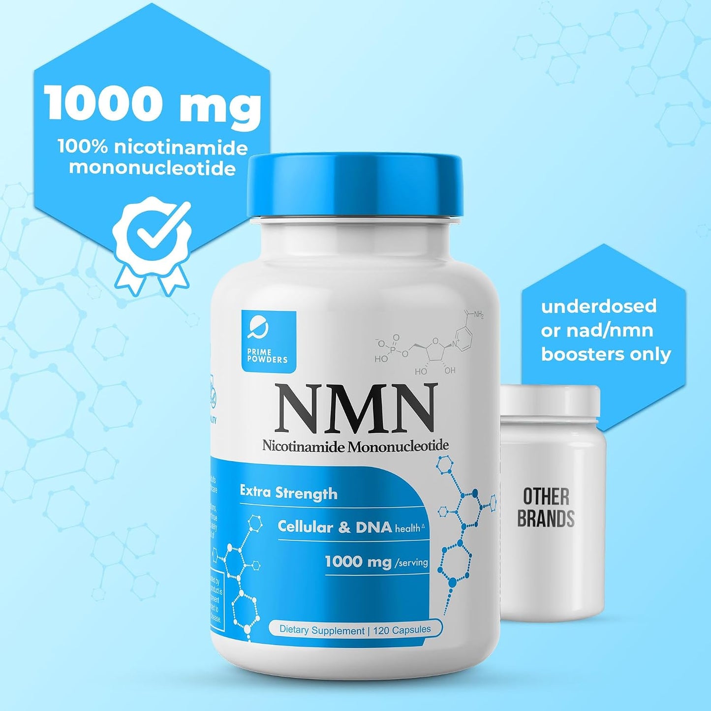Prime Powders NMN Capsules – 1000mg Stabilised Nicotinamide Mononucleotide – Extra Strength – 120 Vegetarian Capsules - görsel 3