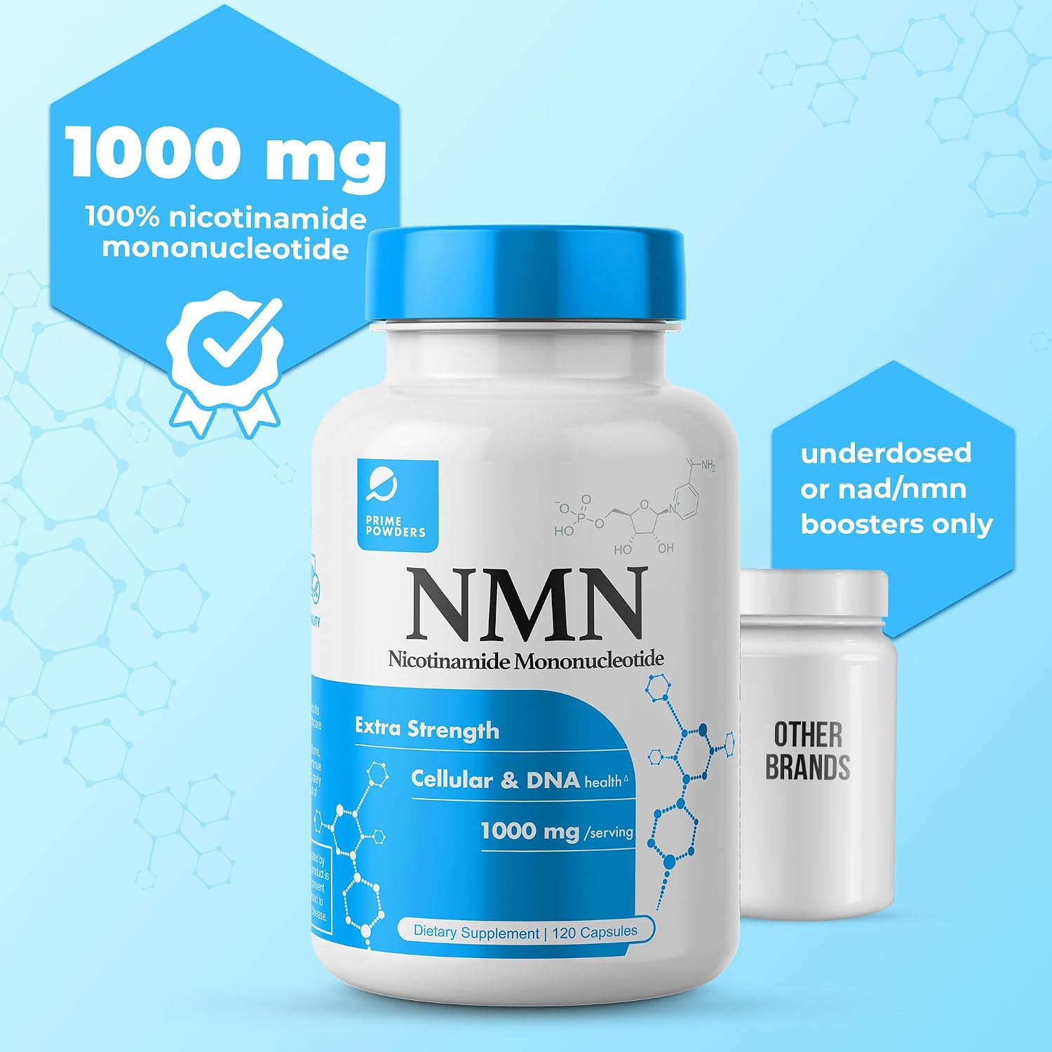 Prime Powders NMN Capsules – 1000mg Stabilised Nicotinamide Mononucleotide – Extra Strength – 120 Vegetarian Capsules - görsel 3