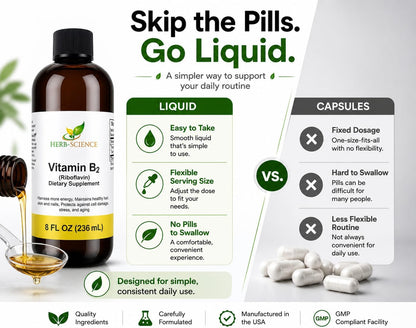 Herb-Science Vitamin B2 Liquid Drops – Riboflavin Supplement, 240 ml (8 fl oz)
