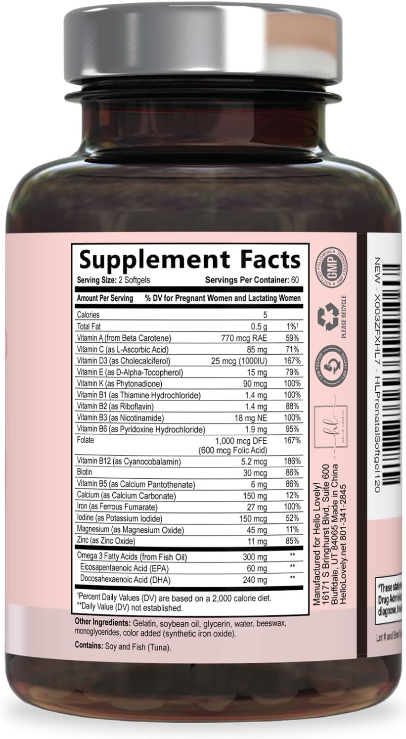 Prenatal Vitamins for Women with Folic Acid + Omega 3 DHA for Foetal Development Support – Daily Pregnancy Multivitamin – – Image 9