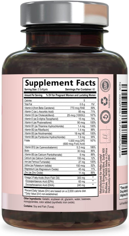 Prenatal Vitamins for Women with Folic Acid + Omega 3 DHA for Foetal Development Support – Daily Pregnancy Multivitamin – – Image 9
