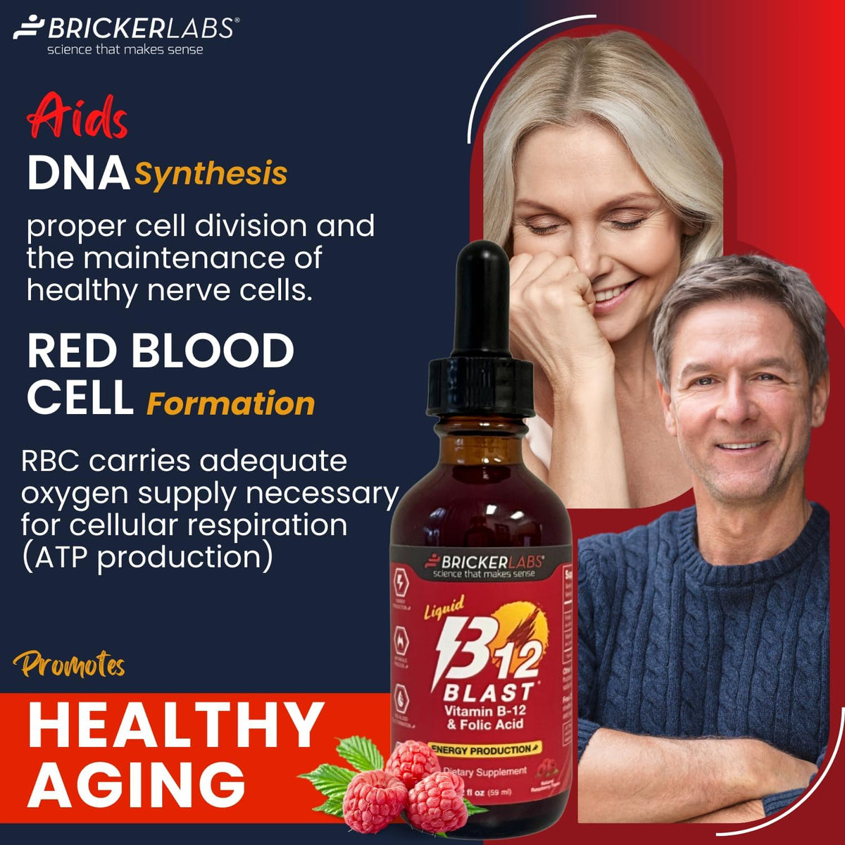Bricker Labs B-12 Blast Liquid Vitamin B12 and Folic Acid Food Supplement – Natural Raspberry Flavour, 59 ml - görsel 7