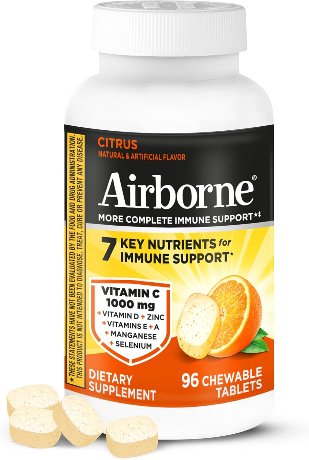 Airborne Vitamin C 1000mg Citrus Chewable Tablets (96 Count) - görsel 1