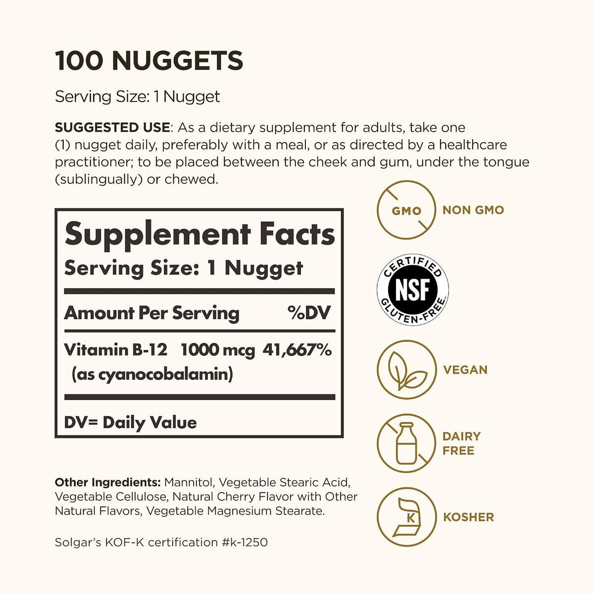 Solgar Vitamin B12 1000 mcg Sublingual Nuggets, 100 Pack - görsel 2