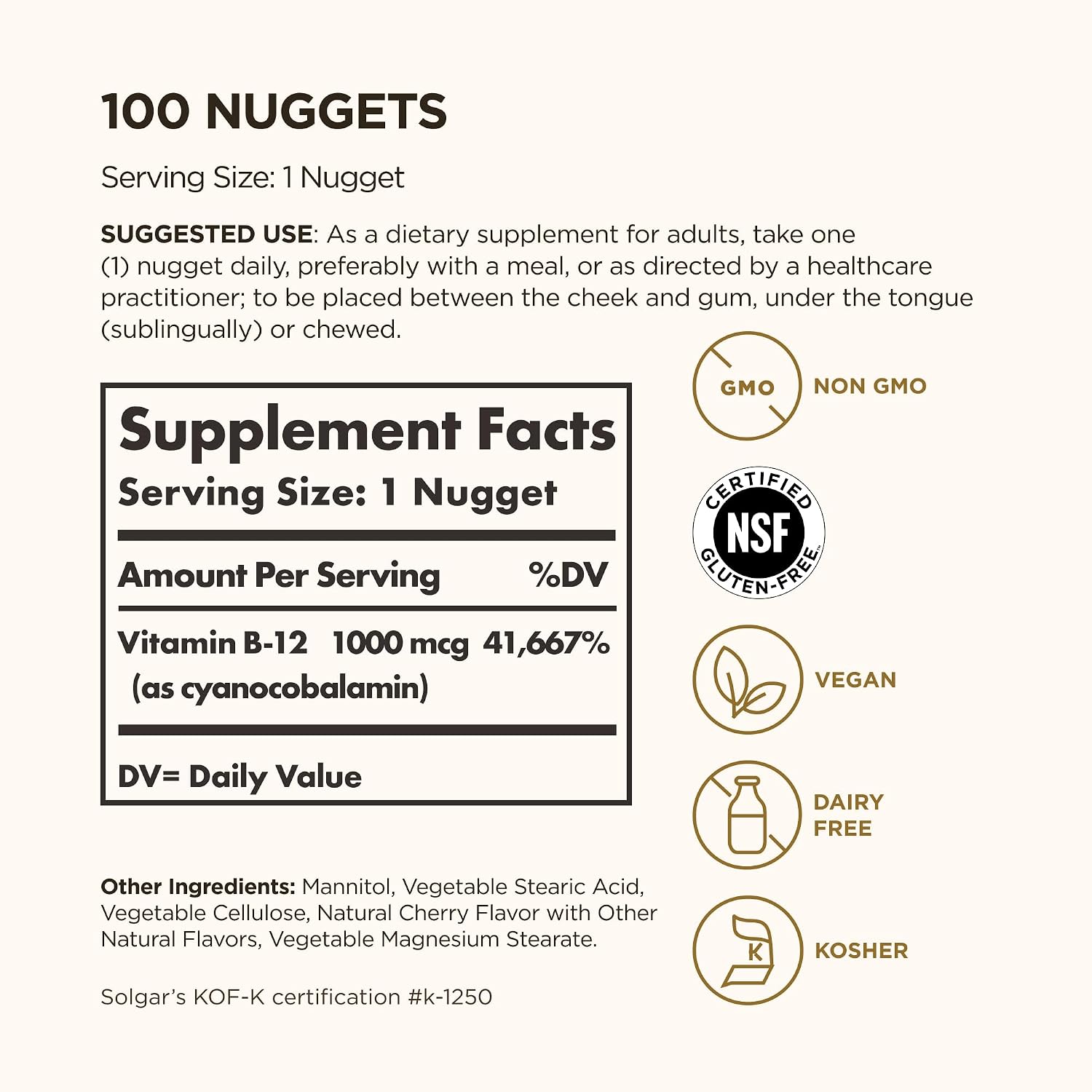 Solgar Vitamin B12 1000 mcg Sublingual Nuggets, 100 Pack - görsel 2