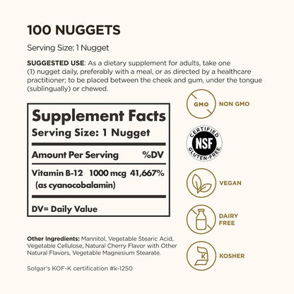 Solgar Vitamin B12 1000 mcg Sublingual Nuggets, 100 Pack