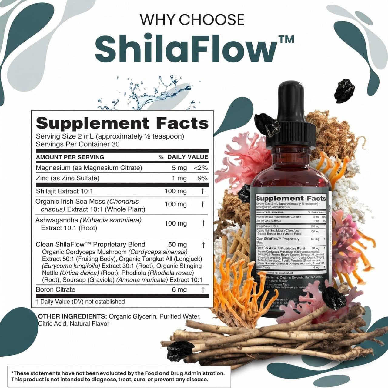 Clean Nutraceuticals Shilajit Drops Liquid - Himalayan Shilajit Supplement with Sea Moss, Ashwagandha, Zinc, Magnesium, Boron & Fulvic Acid for Energy and Vitality - 2oz (60ml) - görsel 5