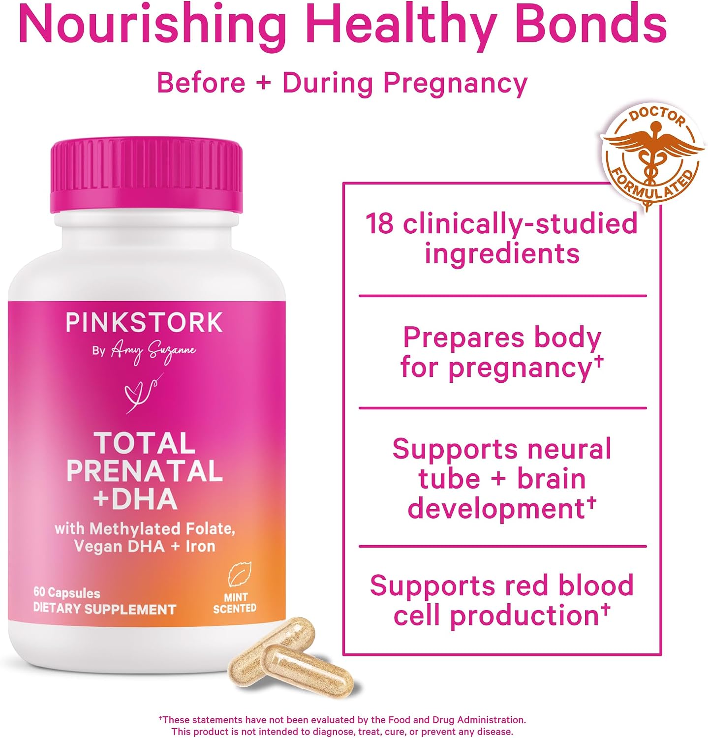 Pink Stork Total Prenatal Vitamins with DHA - Mint, 3 Month Supply - görsel 3