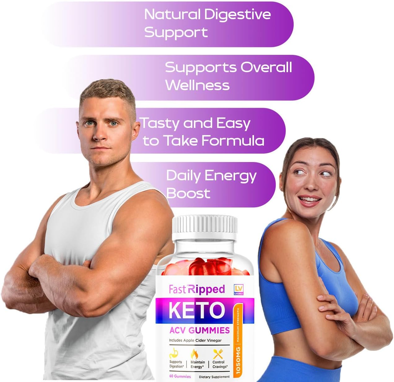 Fast Ripped Keto ACV Gummies - Apple Cider Vinegar 1050mg Supplement, 180 Gummies (3-Pack) - görsel 2