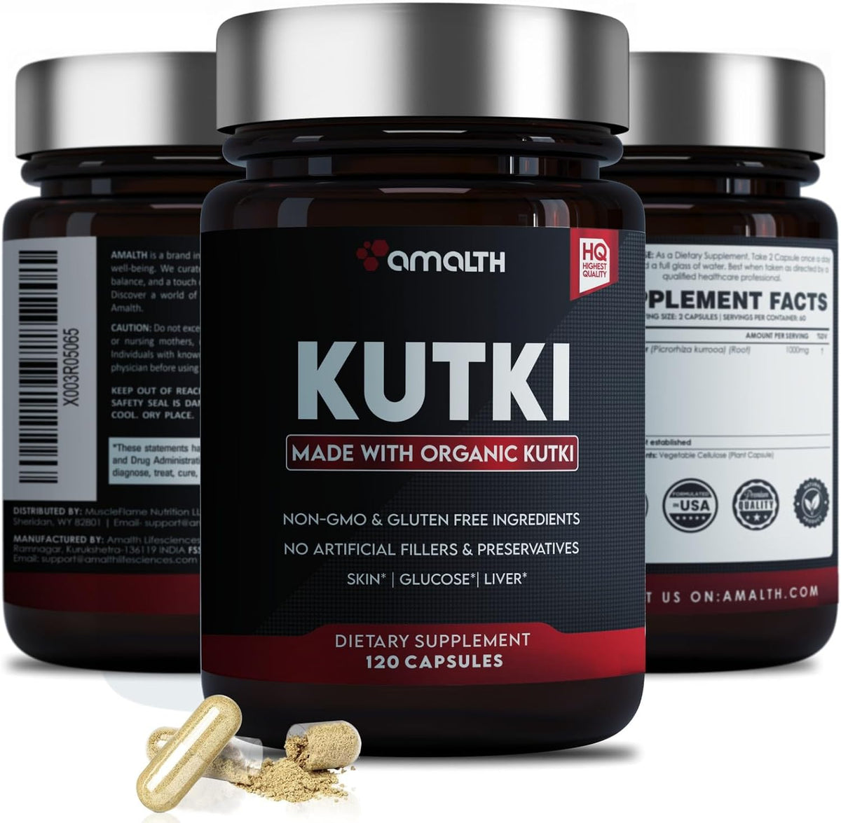 AMALTH Kutki Capsules 1000 mg - Picrorhiza Kurroa Root Extract Supplement, 120 Veg Capsules - görsel 3